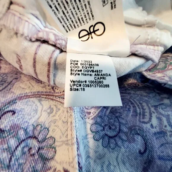 Gloria Vanderbilt Amanda Capri Jeans Lavender Kiss Prussian Paisley Print Size18 - Picture 13 of 16